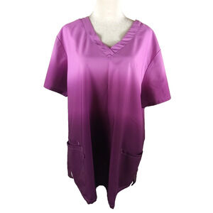 G T Women's Scrub Top Size 2 X Large Purple Pink Polyester Blend Medical